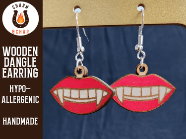 Vampire Fangs Wood Dangle Earrings - Halloween Fashion Earring - Dangle Earring - Charm and Char